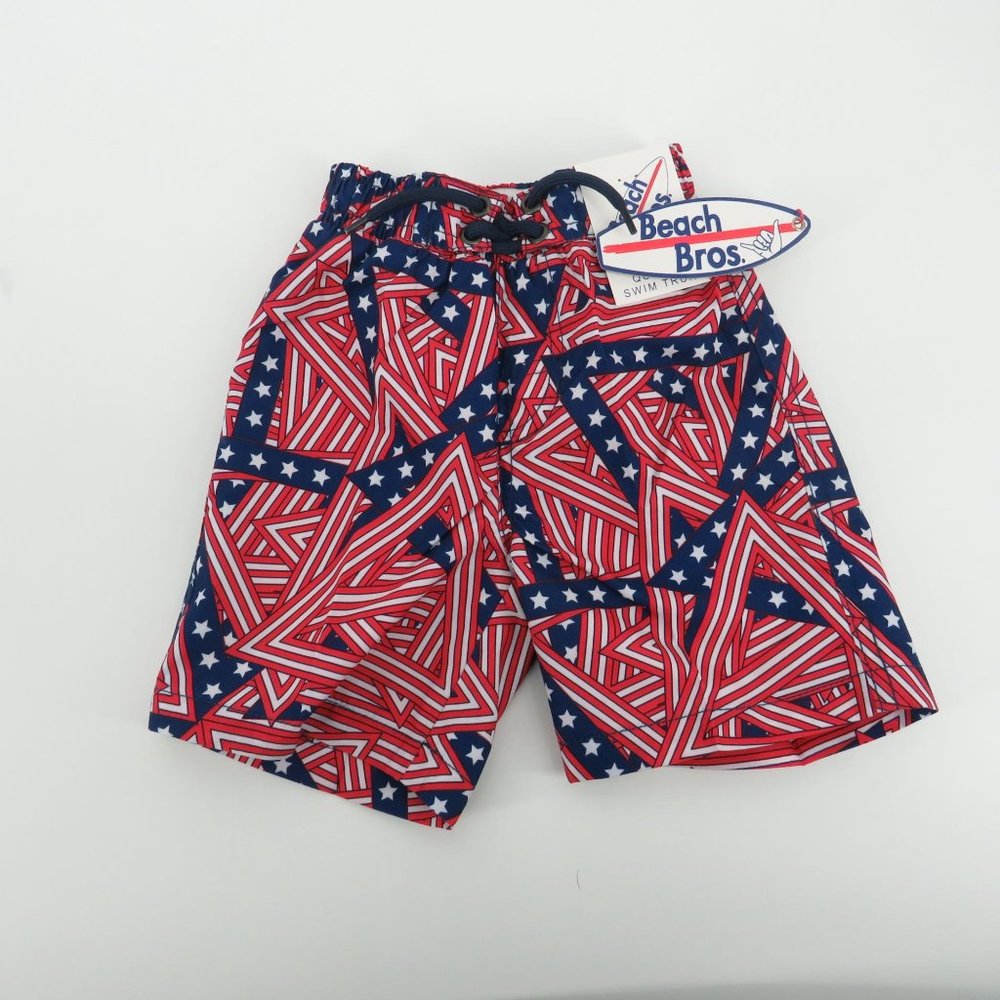 Beach Bros Boys Patriotic Kids Swim Trunks Star & Stripes 3T NWT $28